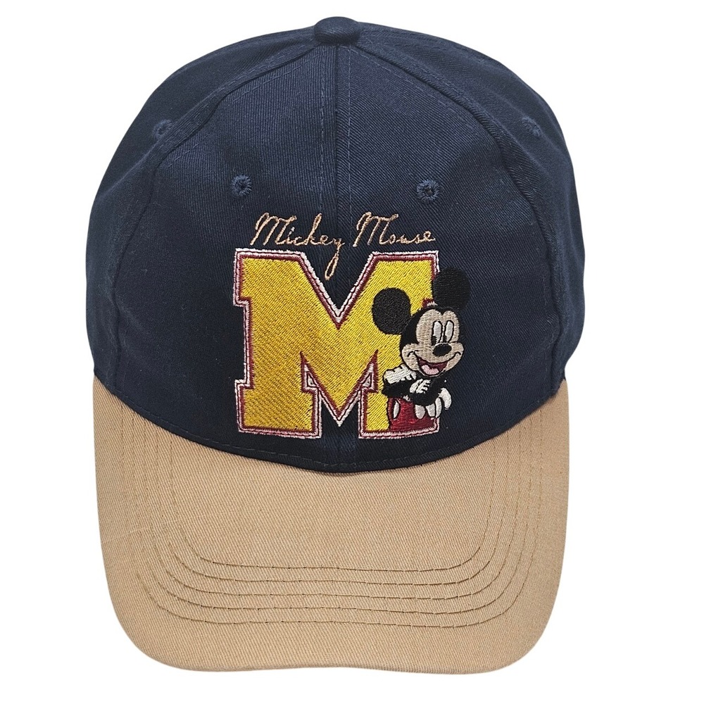 Disney Mickey‎ Mouse Embroidered Baseball Cap Navy Tan Adult Adjustable Retro